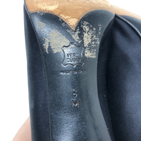 Vintage YSL Yves Saint Laurent Pumps Heels Womens 8 Black Satin Rhinestone - Picture 10 of 15